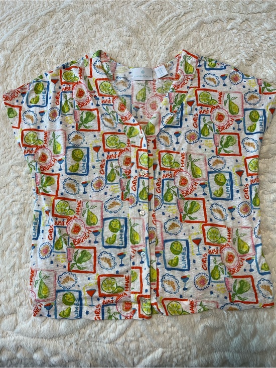 Cynthia Rowley Tops - XL Cynthia Rowley White Short-Sleeve Button Front Too with Red, Green & Blue